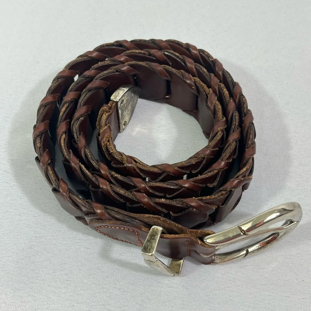 Leather Belt 36 Woven Brown Full Grain Cowhide Made in Argentina